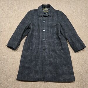 Nicholson St Albans Wool Tweed Overcoat 42R Made England Plaid Vintage